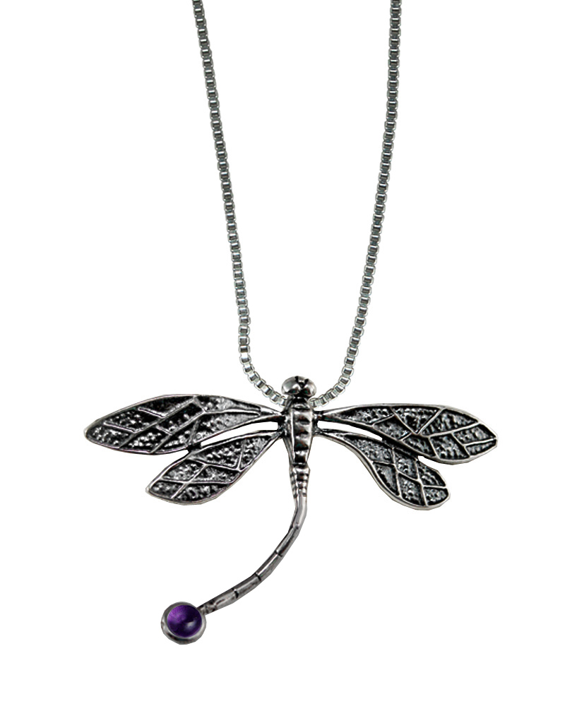 Sterling Silver Graceful Dragonfly Pendant With Amethyst